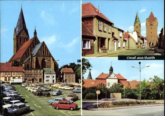 Postcard Barth on the Baltic Sea, market square, Dammtor, Freedom Square