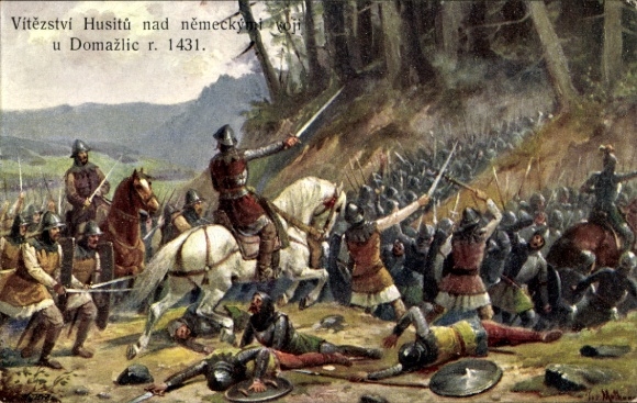 Artist Postcard Vítězství Husitů nad německývoji u Domažlic r. 1431
