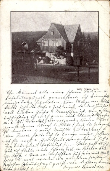PC Bärenfels Altenberg in the Ore Mountains, picture of a house, text by Willy Fisher, greeting card