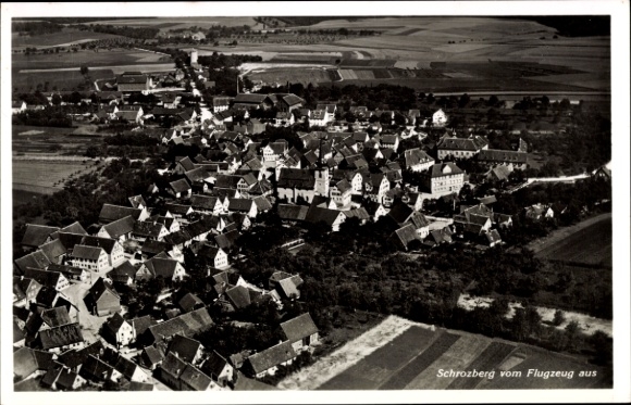 Postcard Schrozberg in Württemberg, aerial photograph