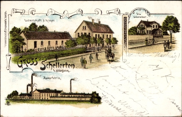 Chromo-Litho Schellerten in Lower Saxony, Villa Schrader, inn, sugar factory