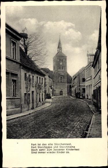 Ak Jessen an der Elster, fort is het oude ooievaarsnest, naar het Jessener kinderfestival, thuisfestival 1938