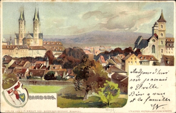 Postcard Bamberg in Upper Franconia, View of Bamberg