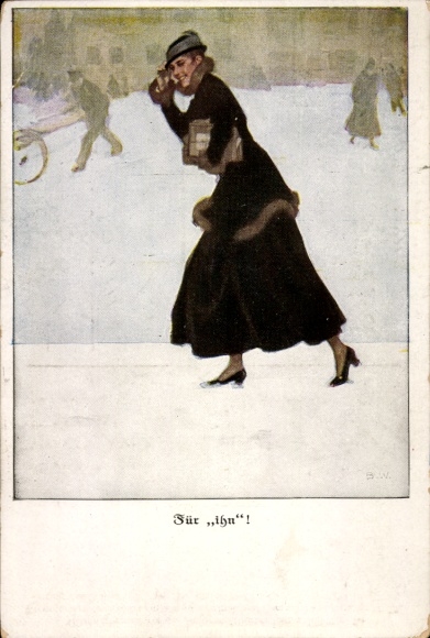 Artist Postcard Wennerberg, B., For him, woman with love gift package