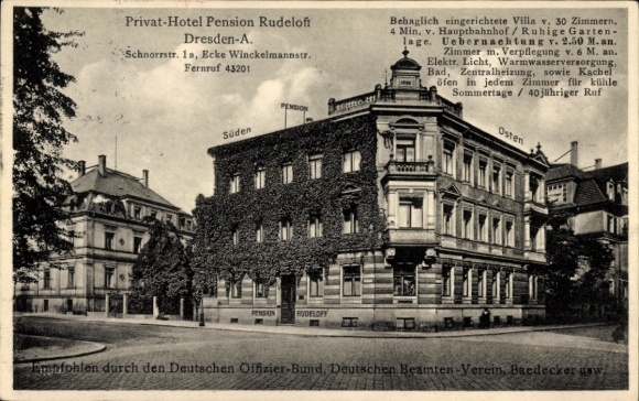 Postcard Dresden Altstadt, Private Hotel Pension Rudeloft, Schnorrstraße 1a, corner of Winckelmannstraße
