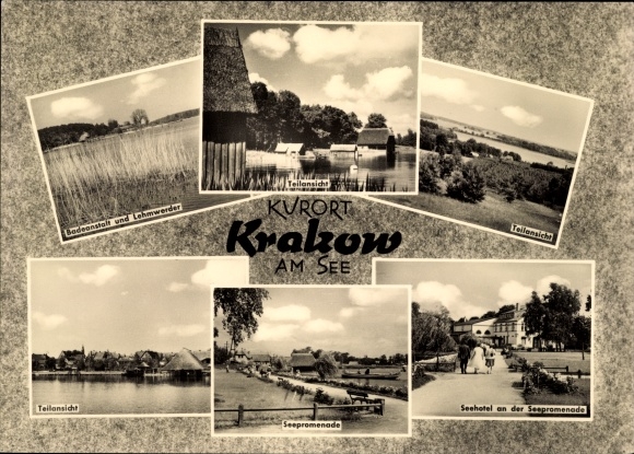 PC Krakow am See in Mecklenburg, bathing establishment, Lehmwerder, lake promenade, Seehotel, partial view