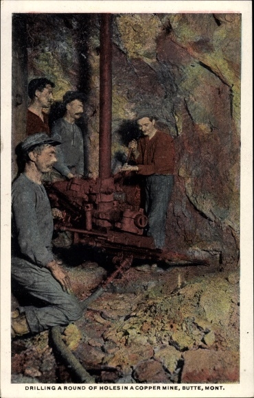 Ak Butte Montana USA, gaten boren in een kopermijn, mijnwerkers