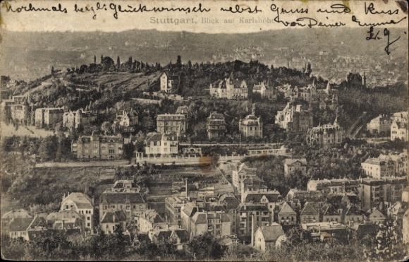 Ansichtkaart Stuttgart in Württemberg, totaaloverzicht, Karlshöhe