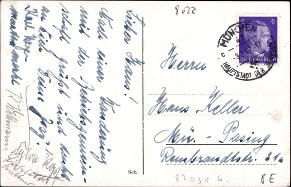 Postcard Grünwald in the district of Munich Upper Bavaria, Cafe Fischer, terrace