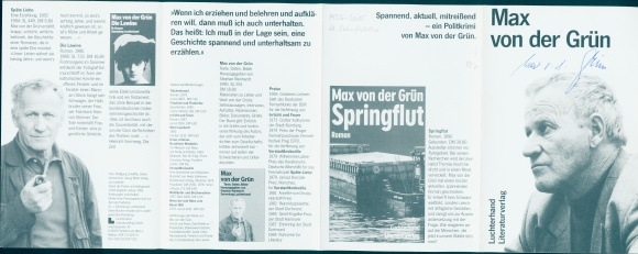 Handout schrijver Max von der Grün, boek Springflut, handtekening
