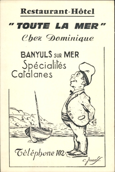 Artist Postcard Banyuls sur Mer Pyrénées-Orientales, Restaurant Hotel Toute la Mer, Chez Dominique