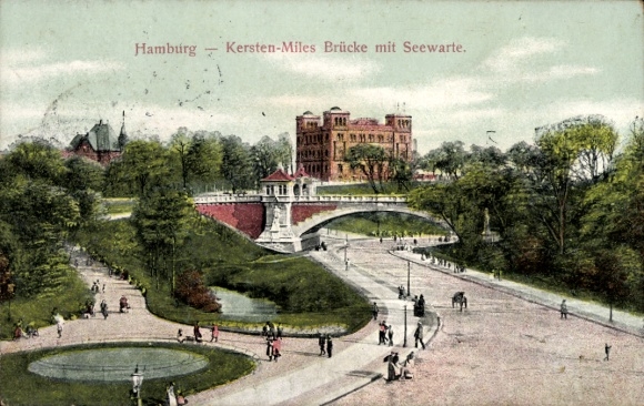 Postcard Hamburg Mitte St Pauli, Kersten-Miles Bridge, Seewarte