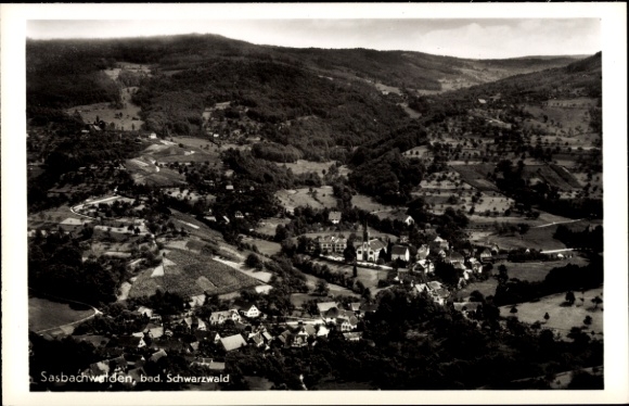 Postcard Sasbachwalden Black Forest, view over the town, churches