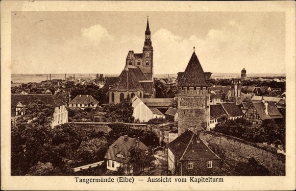 Postcard Tangermünde on the Elbe, view from the Kapitelturm