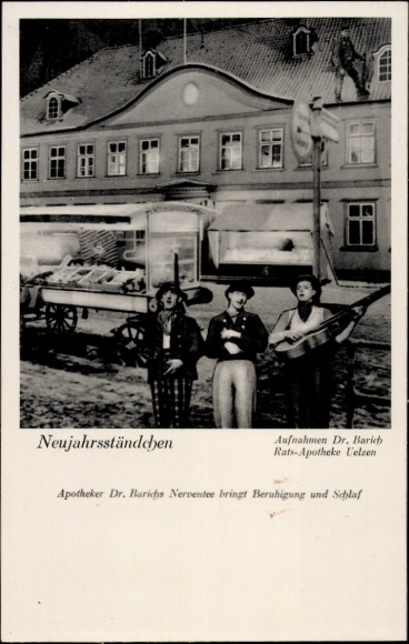 Postcard Uelzen Lower Saxony, New Year's serenade, nerve tea, advertising