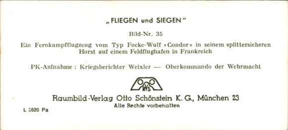 Stereo image photo Flying and Winning No. 35, long-range reconnaissance aircraft Focke Wulf Fw Condor