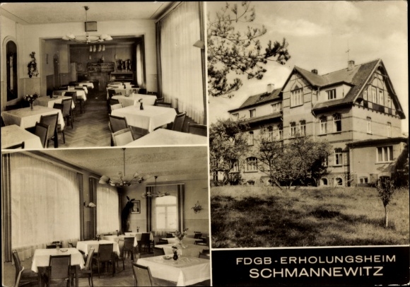 Postcard Schmannewitz Dahlen in Saxony, FDGB convalescent home, dining room
