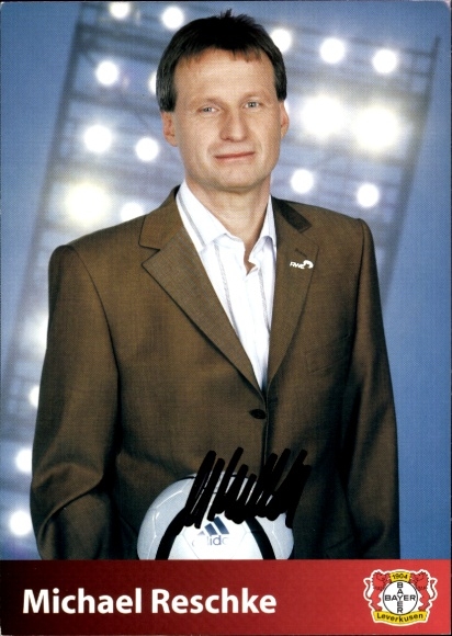 Autogrammkarte Fußballlehrer Michael Reschke, Bayer 04 Leverkusen, Autogramm