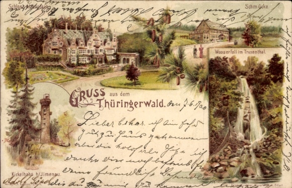 Litho Brotterode Trusetal in Thüringen, Schloss Altenstein, Schmücke, Wasserfall