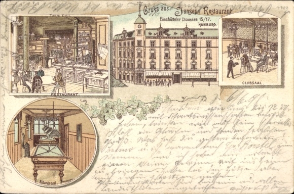 Chromo-Litho Hamburg Eimsbüttel, Jensens Restaurant, Eimsbütteler Chaussee 15/17, Club Hall, Billiard Room