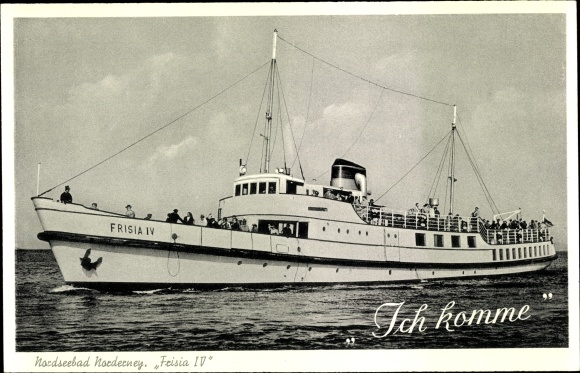 Ansichtkaart Norderney in Ostfriesland, stoomboot Frisia IV, rederij Norden-Frisia