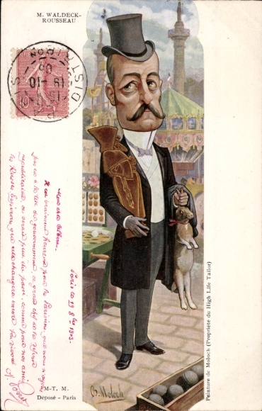 Artist Postcard Moloch, B., French politician Pierre Waldeck-Rousseau, Dreyfus affair, caricature