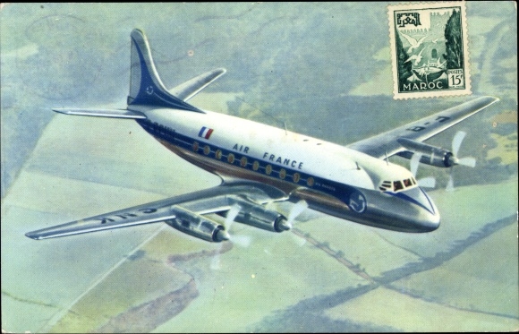 Postcard French passenger aircraft, Air France, Vickers Viscount