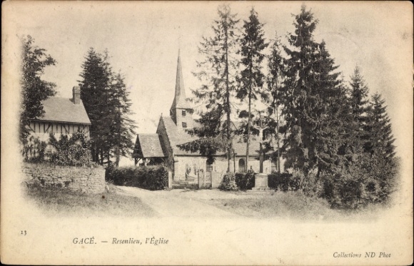 Ak Gacé Orne, Landschaft mit Kirche, Bäume, s Gebäude
