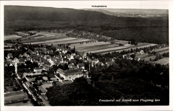 Postcard Freudental in Württemberg, aerial view of the castle, Michaelisberg, rural surroundings