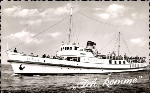 Ak Norderney in Oost-Friesland, stoomboot Frisia IV, rederij Norden-Frisia