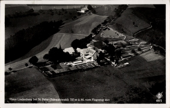 Postcard St. Peter in the High Black Forest, pilgrimage site Maria Lindenberg, pilgrimage chapel, aerial photo