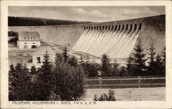 Postcard Muldenberg Grünbach in Vogtland, dam wall of the dam