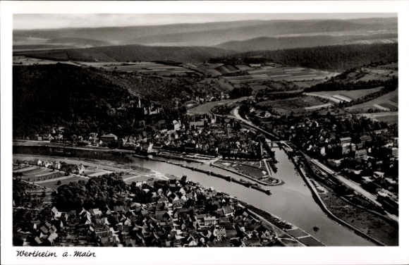 Postcard Wertheim am Main, aerial photograph