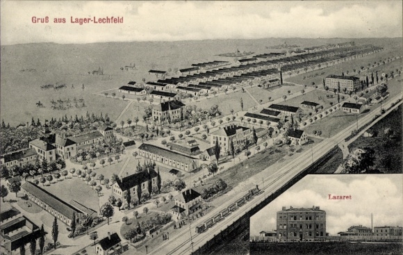 Postcard Lagerlechfeld Graben Schwaben, military training area Lager Lechfeld, hospital