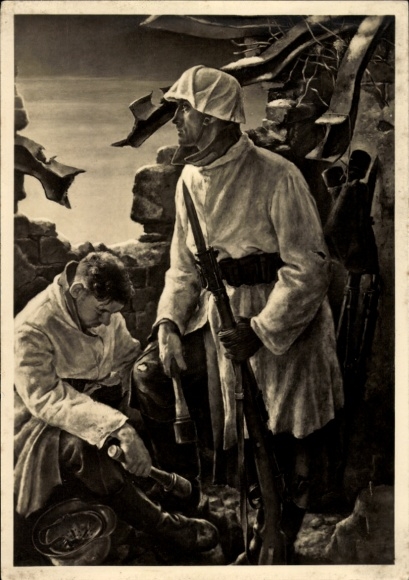 Artist Postcard Dielmann, Watch in the East, Infantry with white snow shirt, Wehrmacht, HDK 521