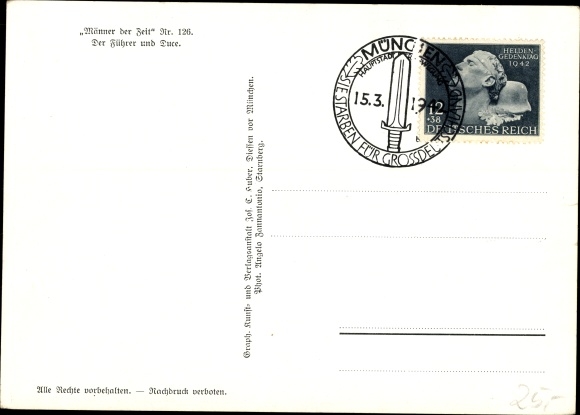 Postcard Führer and Reich Chancellor Adolf Hitler, Benito Mussolini, state meeting, men of the time 126