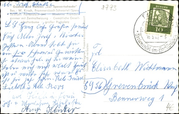 Ak Frammersbach Spessart, Gasthof Zur Spessartschenke