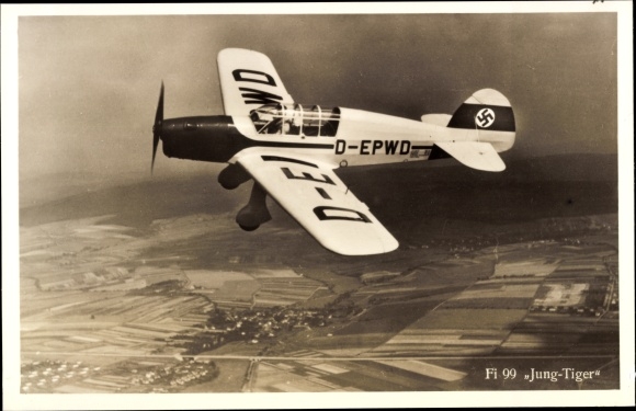 Postcard Fieseler Fi 99, school, sports and travel aircraft, Jung-Tiger, D-EPWD