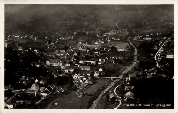 Postcard Wehr in Baden Württemberg, total view of the village, aerial photograph