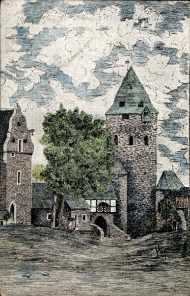 Postcard Altena in Westphalia, castle, castle courtyard