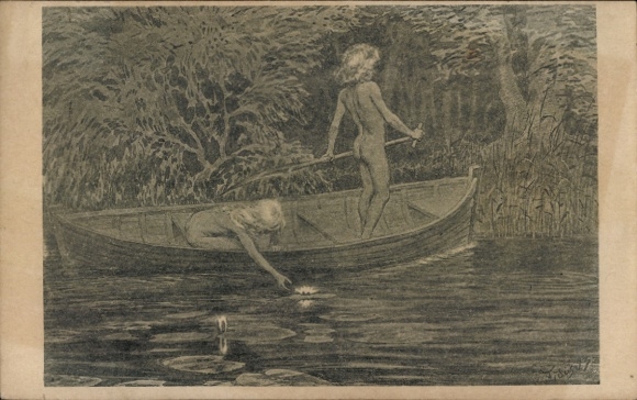Artist Postcard Fidus, Water Lilies, Children of Nature