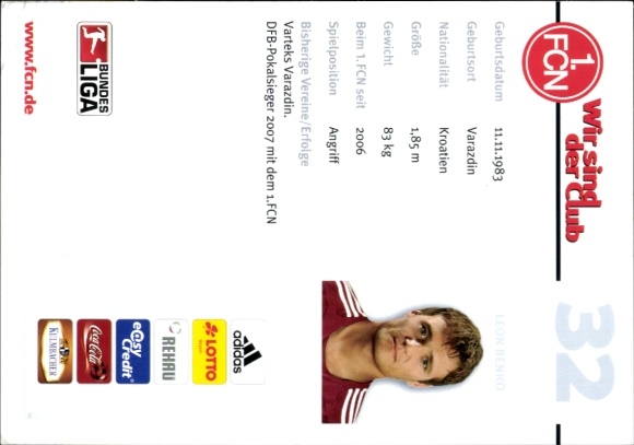 Autograph card footballer Leon Lenko, 1. FC Nuremberg, autograph