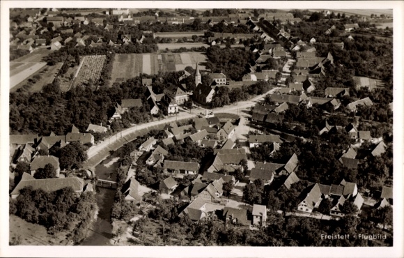 Ak Freistett Rheinau in Baden, Luftaufnahme von  viele Dächer, Straßen, Felder