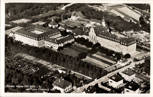 Postcard Bühl in Baden, aerial photograph, monastery
