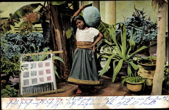 Postcard Mexican Servant with Olla, Mexikanerin