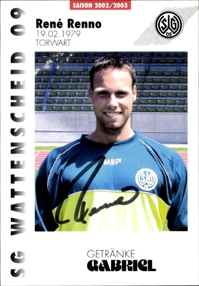 Autograph card footballer René Renno, SG Wattenscheid 09, autograph