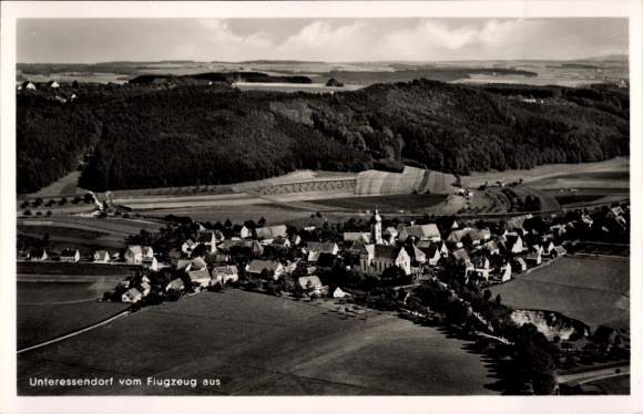 Postcard Unteressendorf Hochdorf an der Riß Upper Swabia, aerial view of landscape, houses, church