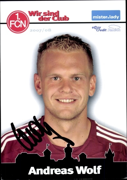 Autograph card footballer Andreas Wolf, 1. FC Nuremberg, autograph