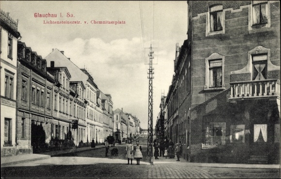 Postcard Glauchau in Saxony, Lichtensteinerstrasse seen from Chemnitzerplatz