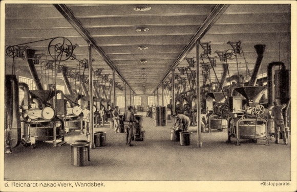 Artist Postcard Hamburg Wandsbek, Reichardt Cocoa Works, Roasting Apparatus